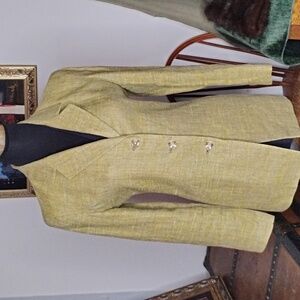 Linda Allard Ellen Tracy Green 100% Linen Single Breasted Blazer